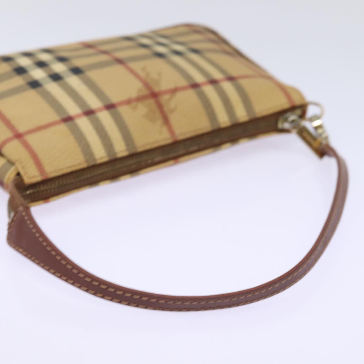 BURBERRY Nova Check Pouch PVC Leather Beige Auth 77801