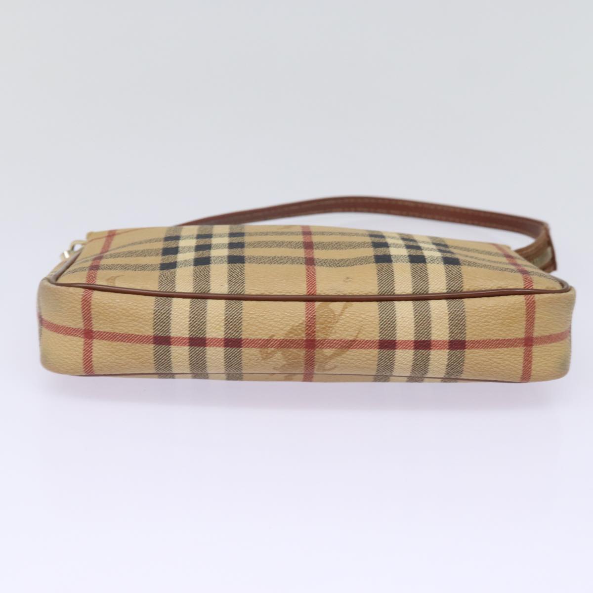 BURBERRY Nova Check Pouch PVC Leather Beige Auth 77801