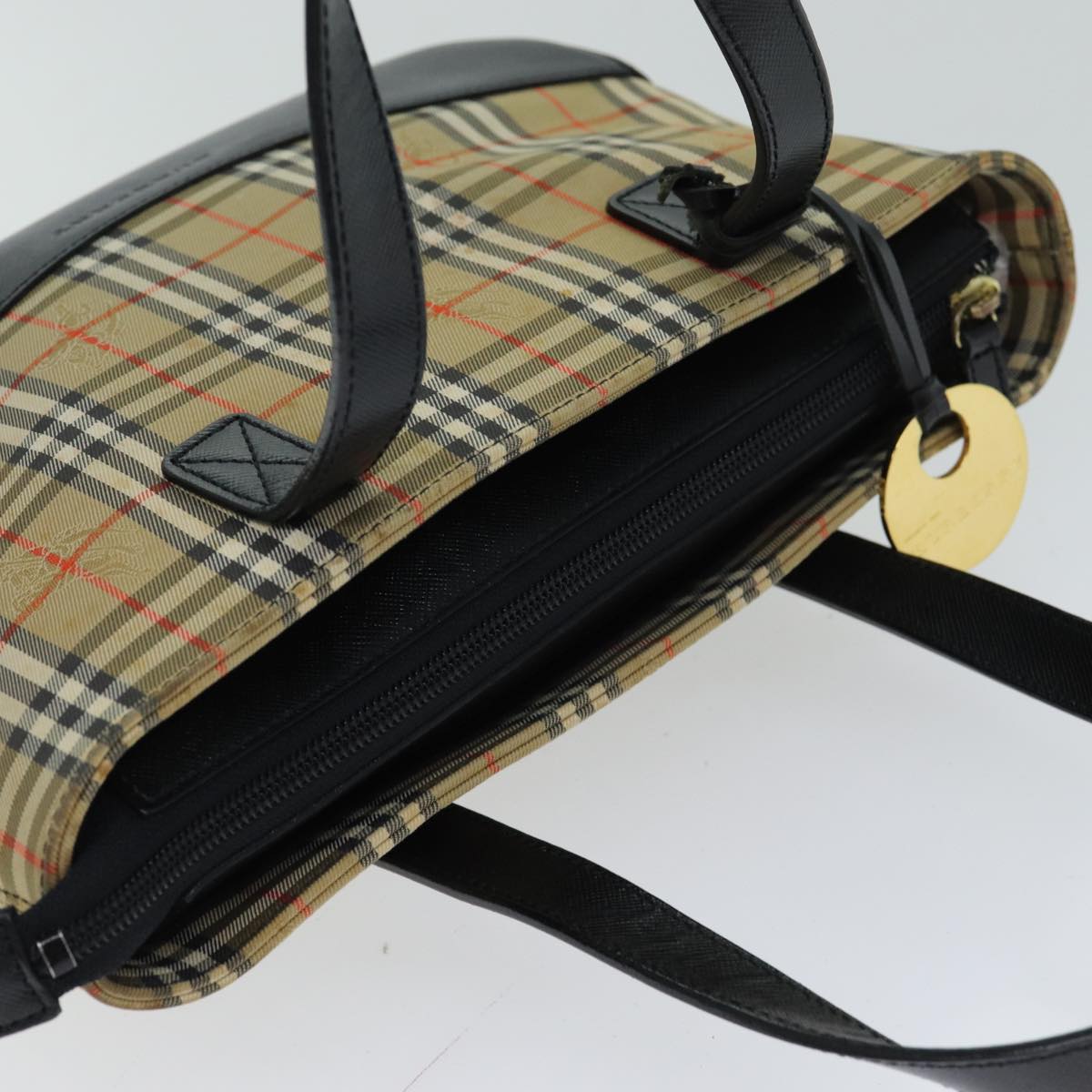 BURBERRY Nova Check Hand Bag Canvas Black Auth 77803