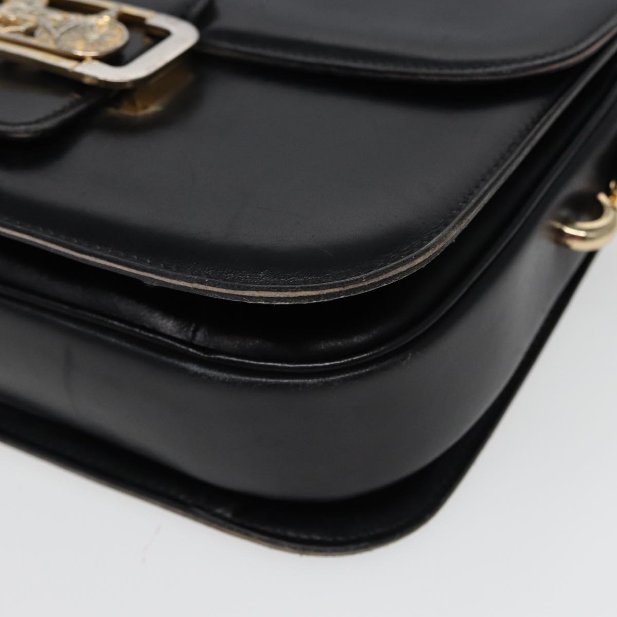 CELINE Shoulder Bag Leather Black Auth 77808