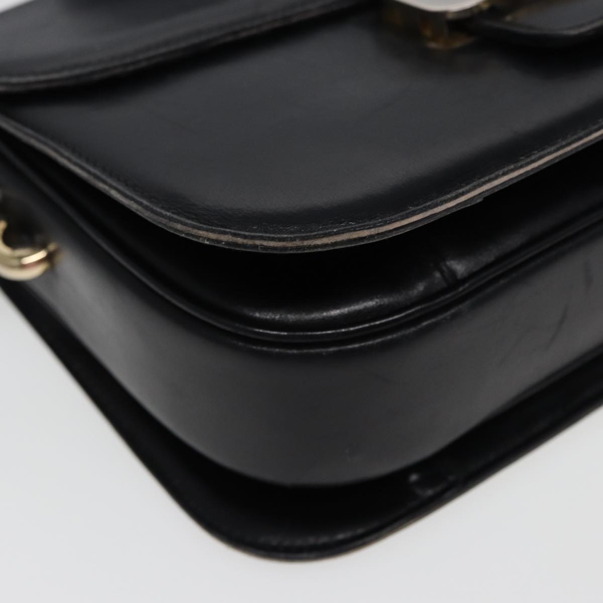 CELINE Shoulder Bag Leather Black Auth 77808