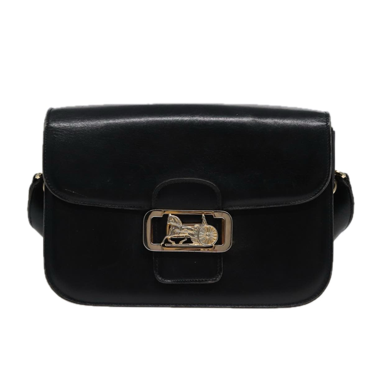 CELINE Shoulder Bag Leather Black Auth 77808 - 0