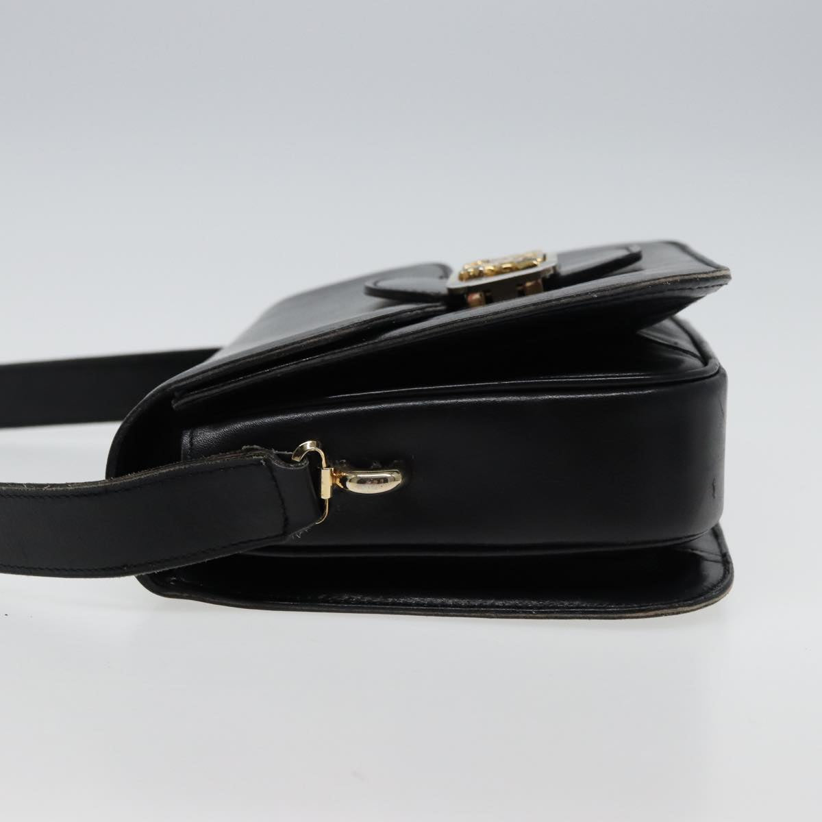 CELINE Shoulder Bag Leather Black Auth 77808