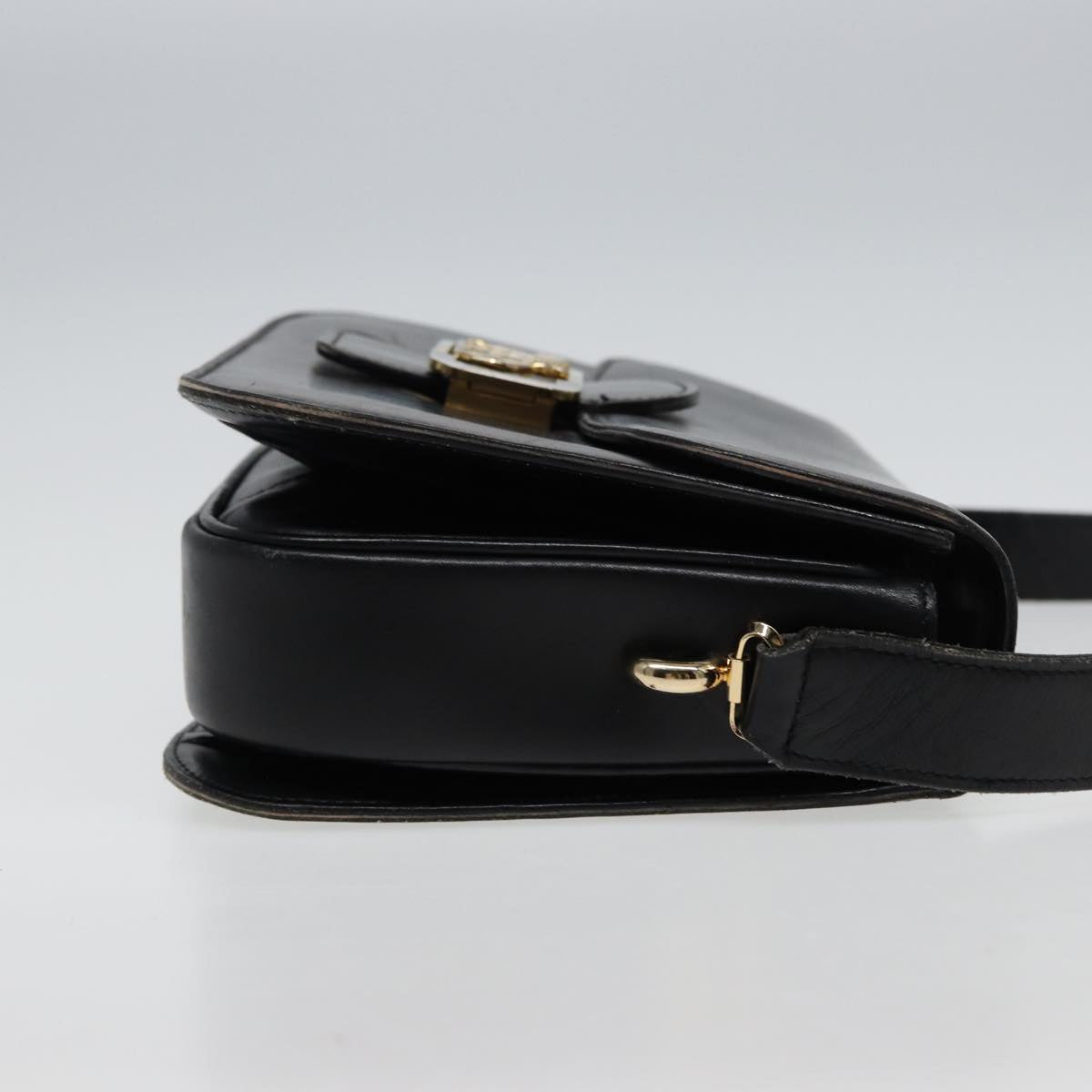 CELINE Shoulder Bag Leather Black Auth 77808