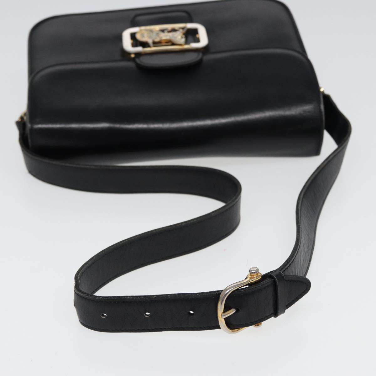 CELINE Shoulder Bag Leather Black Auth 77808