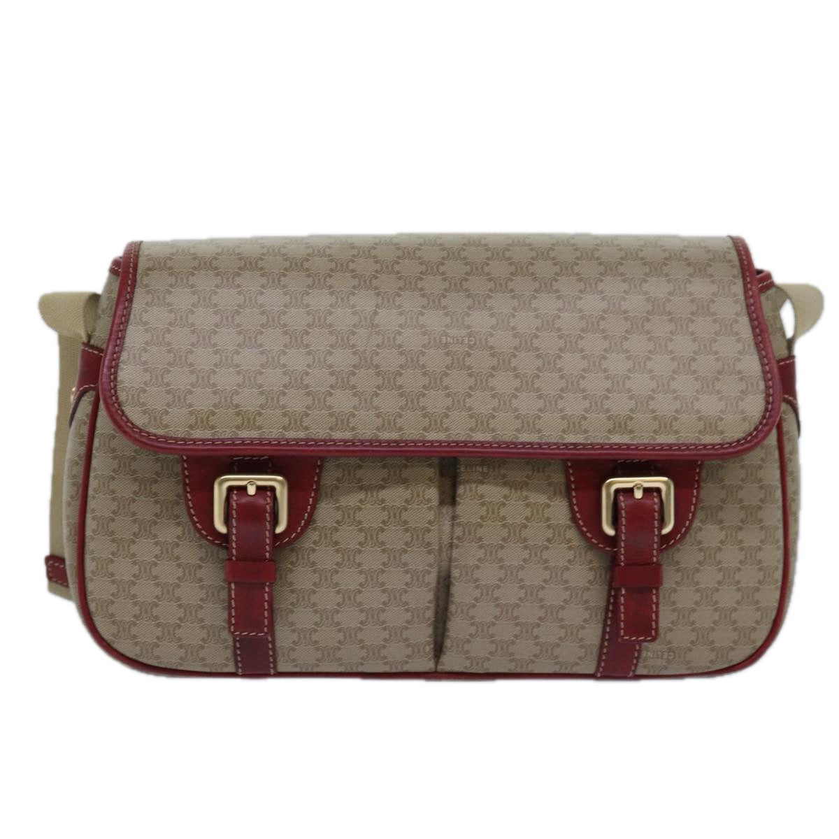 GUCCI Macadam Canvas Shoulder Bag PVC Leather Beige Auth 77812