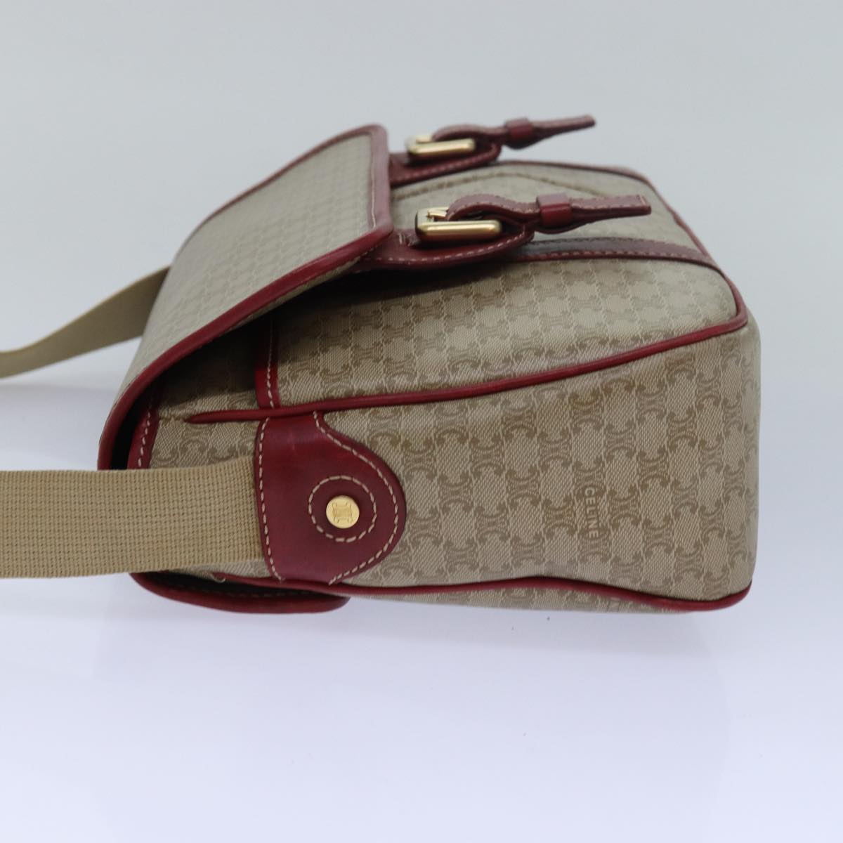 GUCCI Macadam Canvas Shoulder Bag PVC Leather Beige Auth 77812