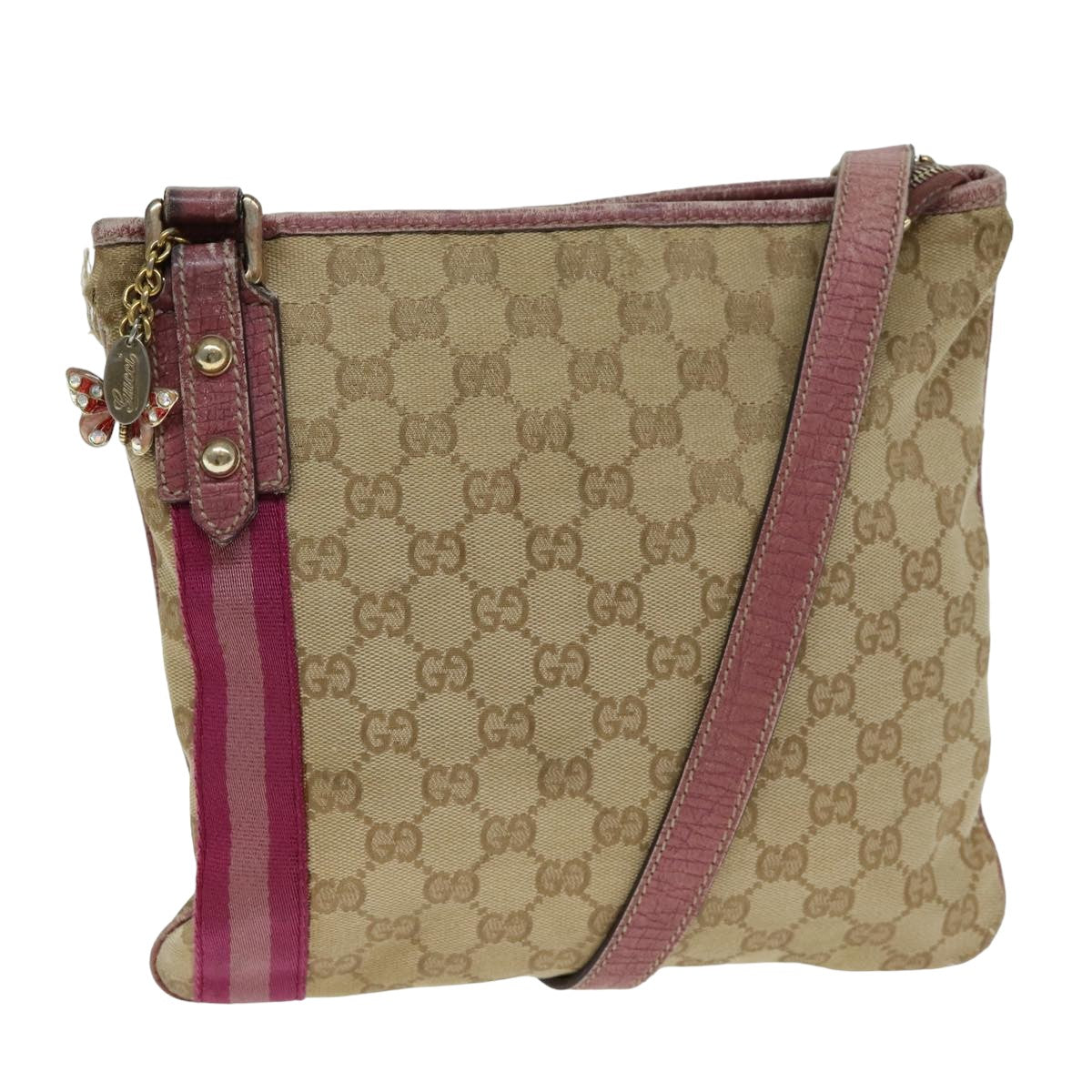 GUCCI GG Canvas Shoulder Bag Beige Pink Auth 77822