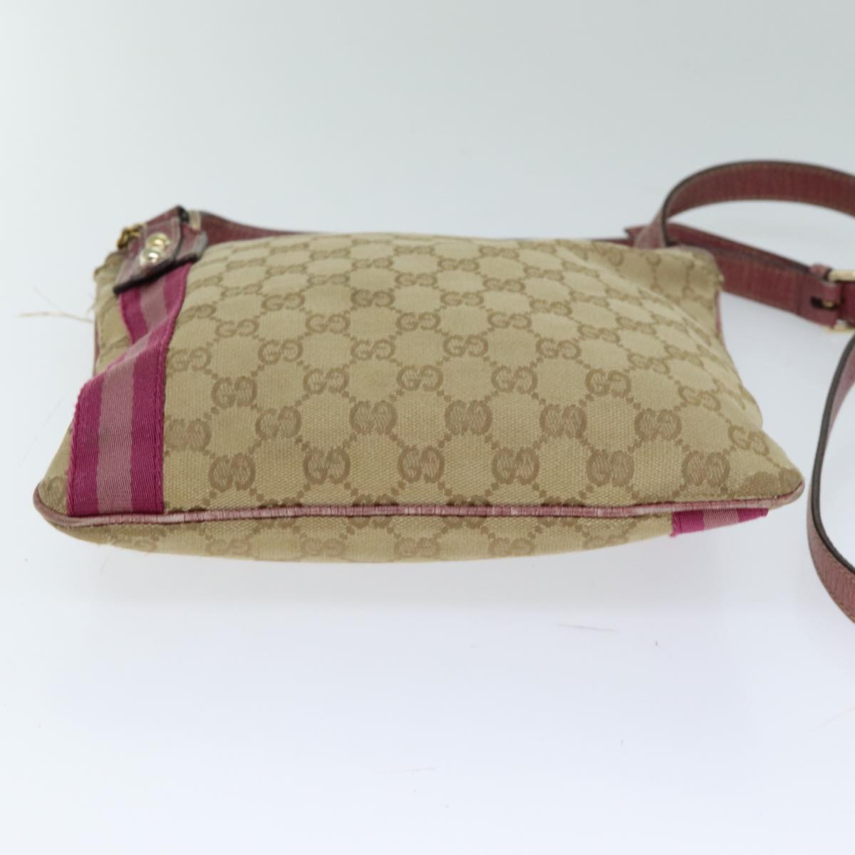 GUCCI GG Canvas Shoulder Bag Beige Pink Auth 77822