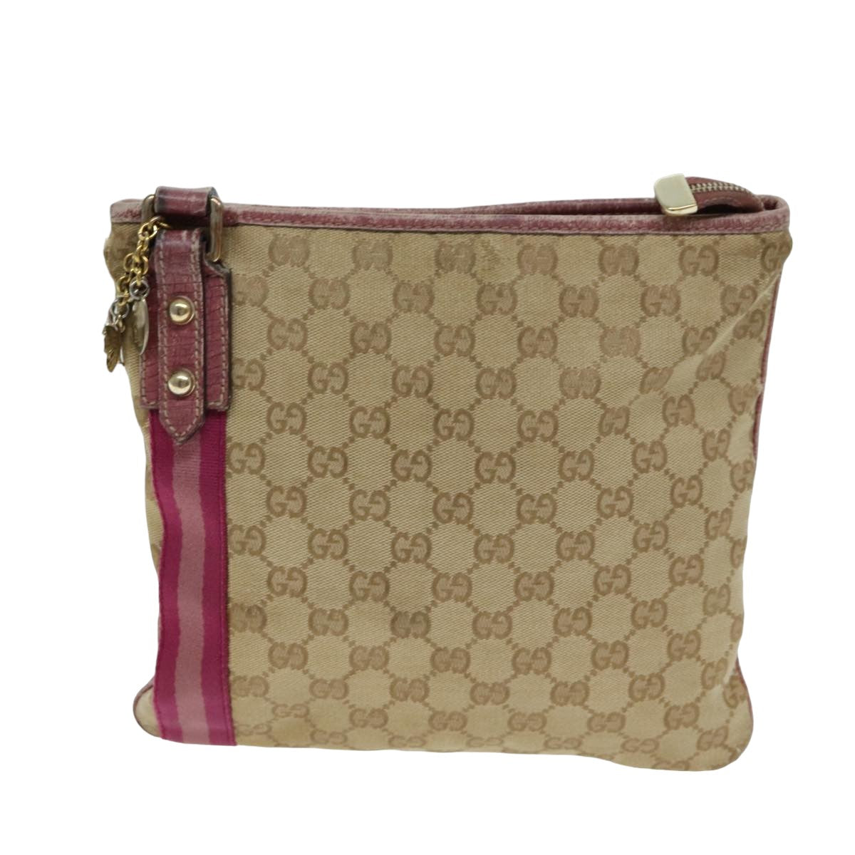 GUCCI GG Canvas Shoulder Bag Beige Pink Auth 77822