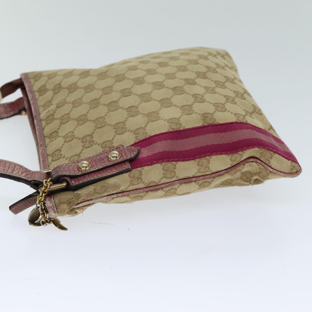 GUCCI GG Canvas Shoulder Bag Beige Pink Auth 77822