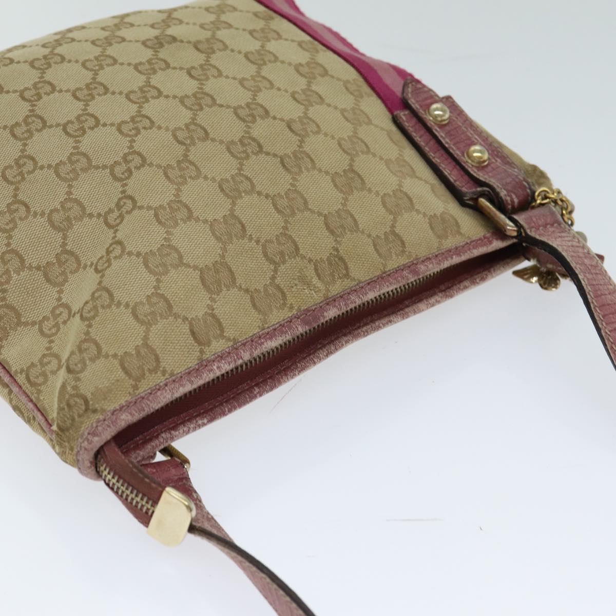 GUCCI GG Canvas Shoulder Bag Beige Pink Auth 77822