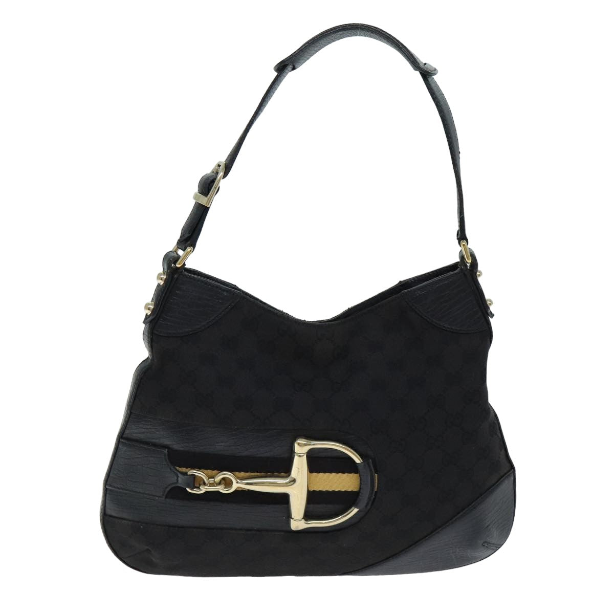 GUCCI GG Supreme Horsebit Shoulder Bag PVC Leather Black 137388 Auth 77823