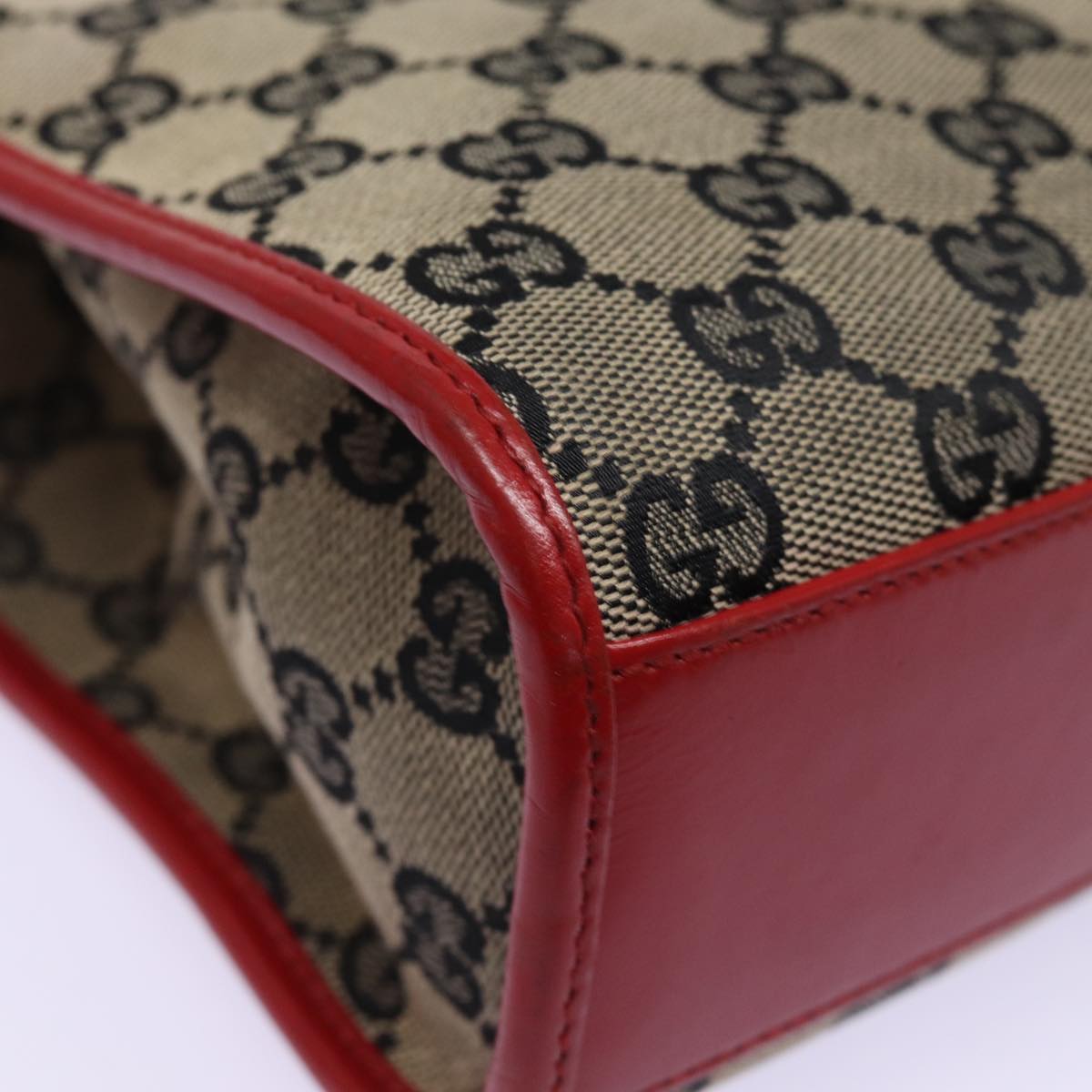 GUCCI GG Canvas Jackie Hand Bag Red Beige 002 1065 3444 Auth 77824