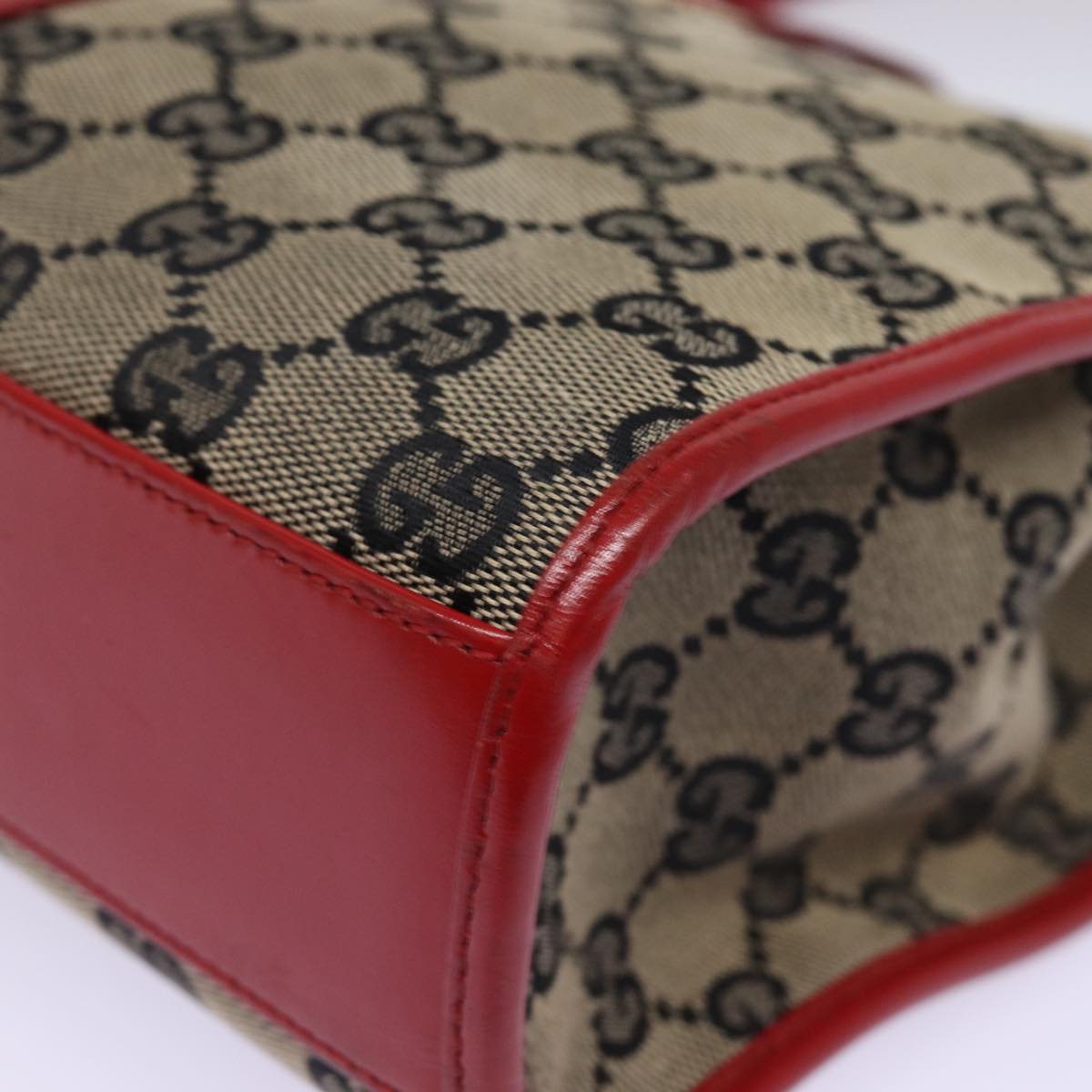 GUCCI GG Canvas Jackie Hand Bag Red Beige 002 1065 3444 Auth 77824