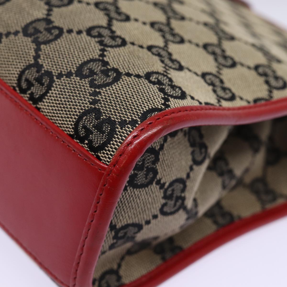 GUCCI GG Canvas Jackie Hand Bag Red Beige 002 1065 3444 Auth 77824