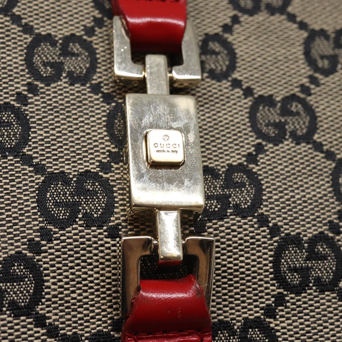 GUCCI GG Canvas Jackie Hand Bag Red Beige 002 1065 3444 Auth 77824