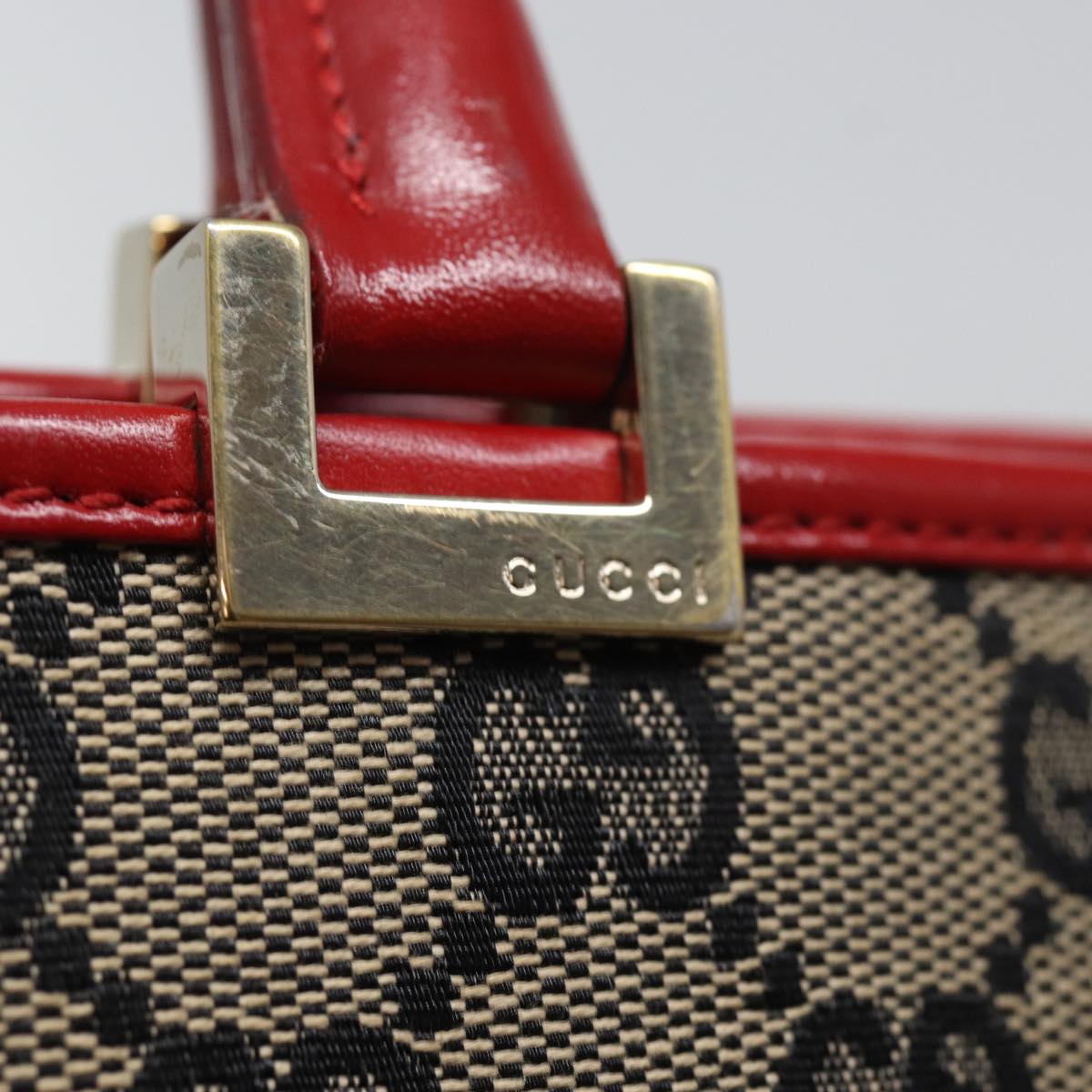 GUCCI GG Canvas Jackie Hand Bag Red Beige 002 1065 3444 Auth 77824