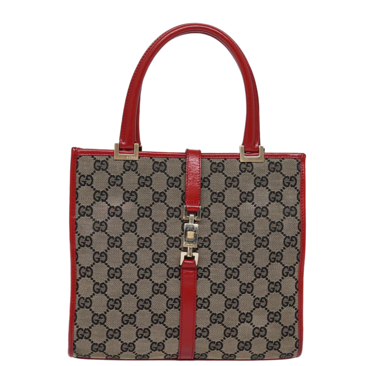 GUCCI GG Canvas Jackie Hand Bag Red Beige 002 1065 3444 Auth 77824