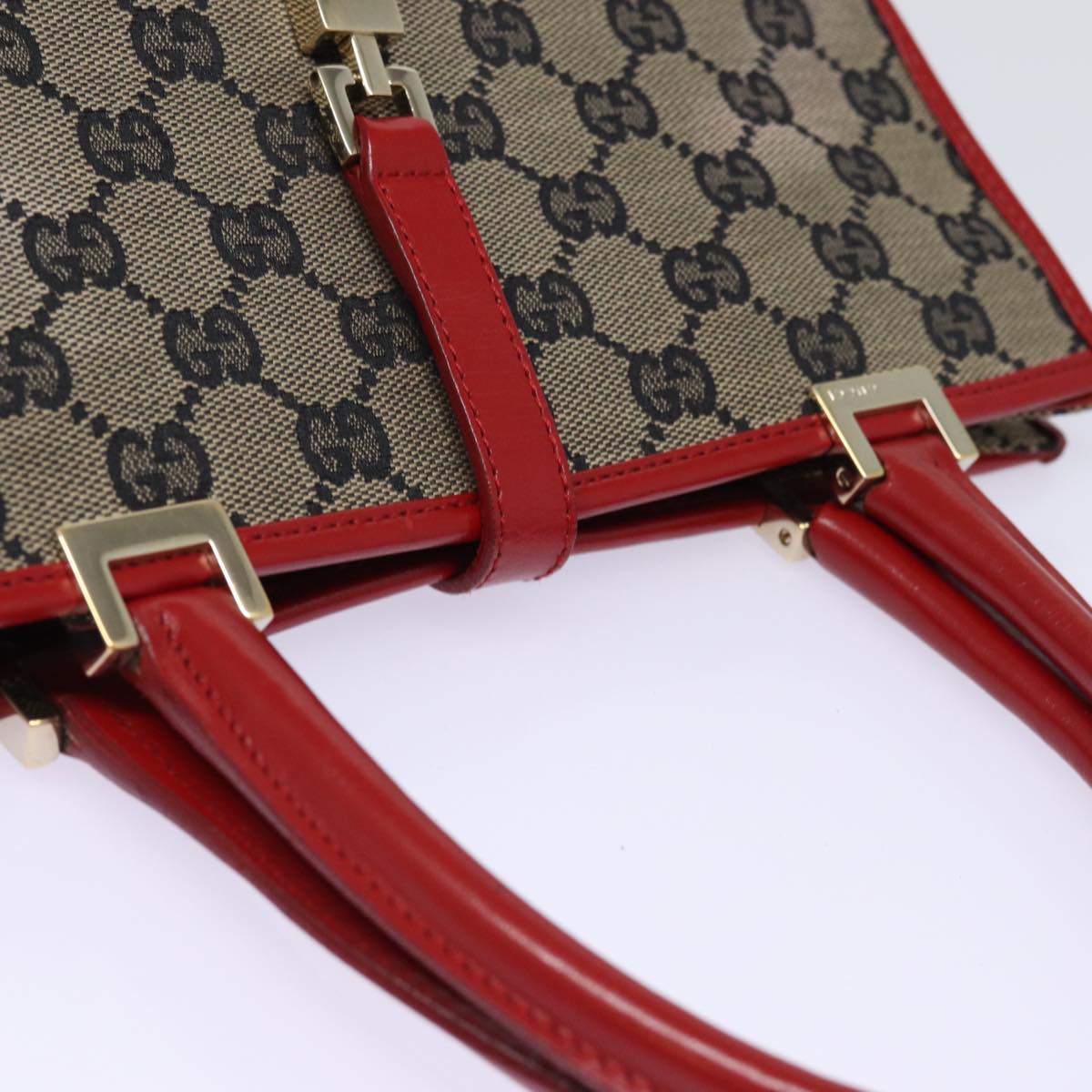 GUCCI GG Canvas Jackie Hand Bag Red Beige 002 1065 3444 Auth 77824