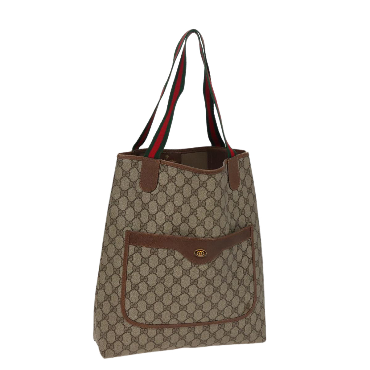 GUCCI GG Supreme Web Sherry Line Tote Bag PVC Beige Red 378 02 003 Auth 77830