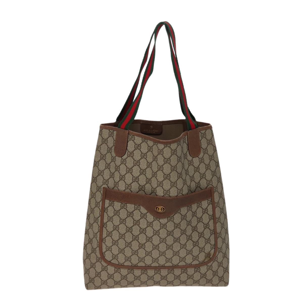 GUCCI GG Supreme Web Sherry Line Tote Bag PVC Beige Red 378 02 003 Auth 77830