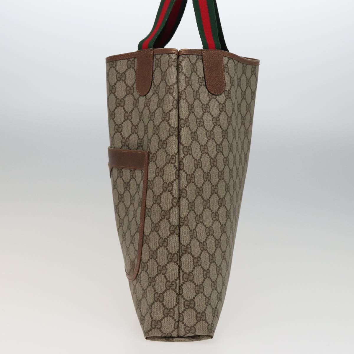 GUCCI GG Supreme Web Sherry Line Tote Bag PVC Beige Red 378 02 003 Auth 77830