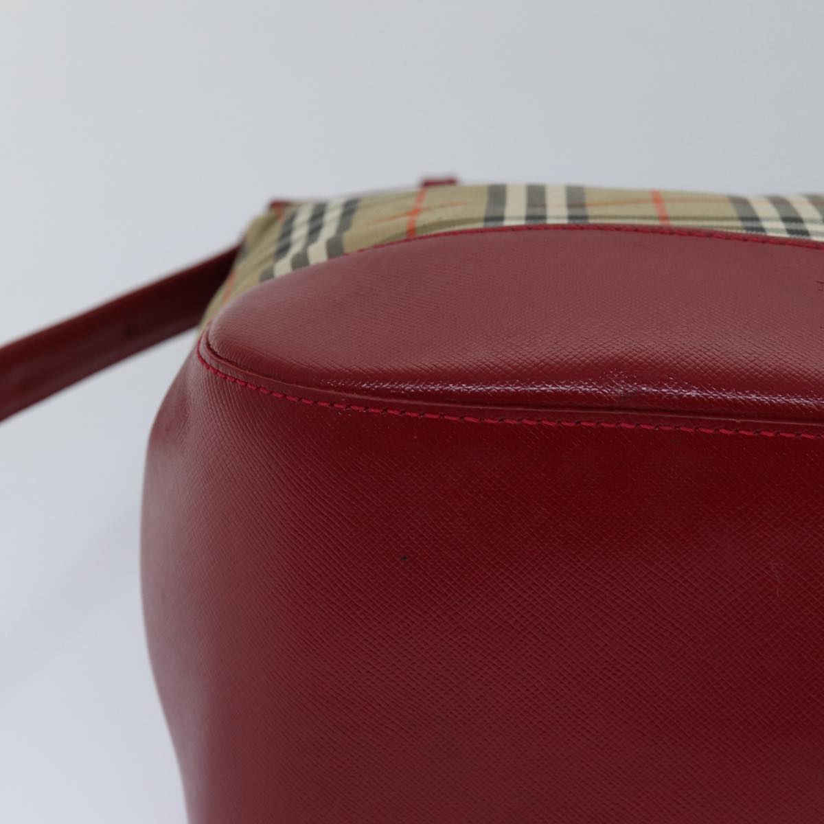 BURBERRY Nova Check Shoulder Bag Canvas Enamel Red Auth 77831