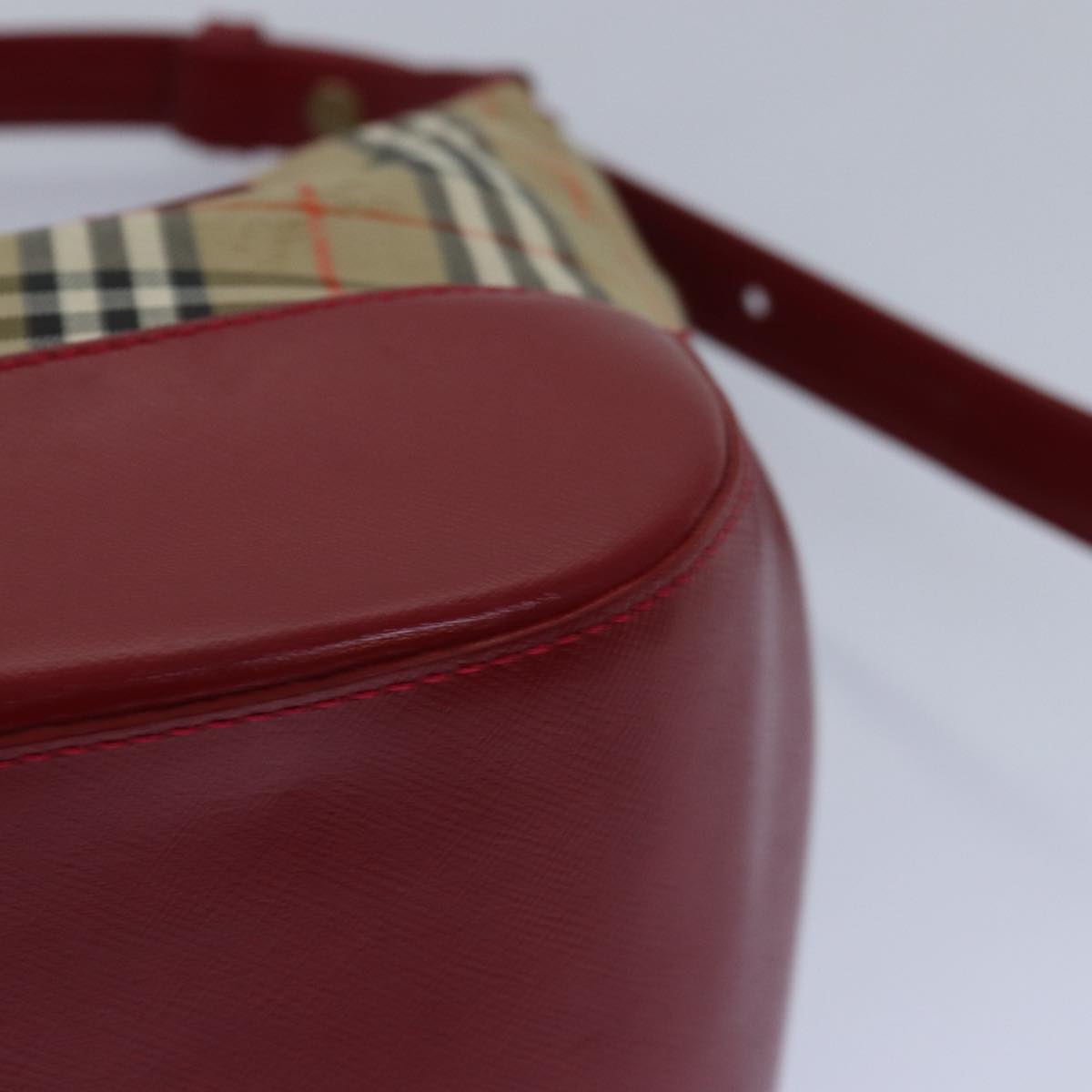 BURBERRY Nova Check Shoulder Bag Canvas Enamel Red Auth 77831