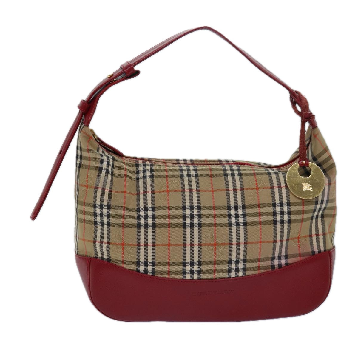 BURBERRY Nova Check Shoulder Bag Canvas Enamel Red Auth 77831 - 0