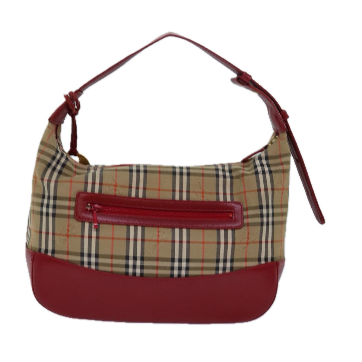 BURBERRY Nova Check Shoulder Bag Canvas Enamel Red Auth 77831