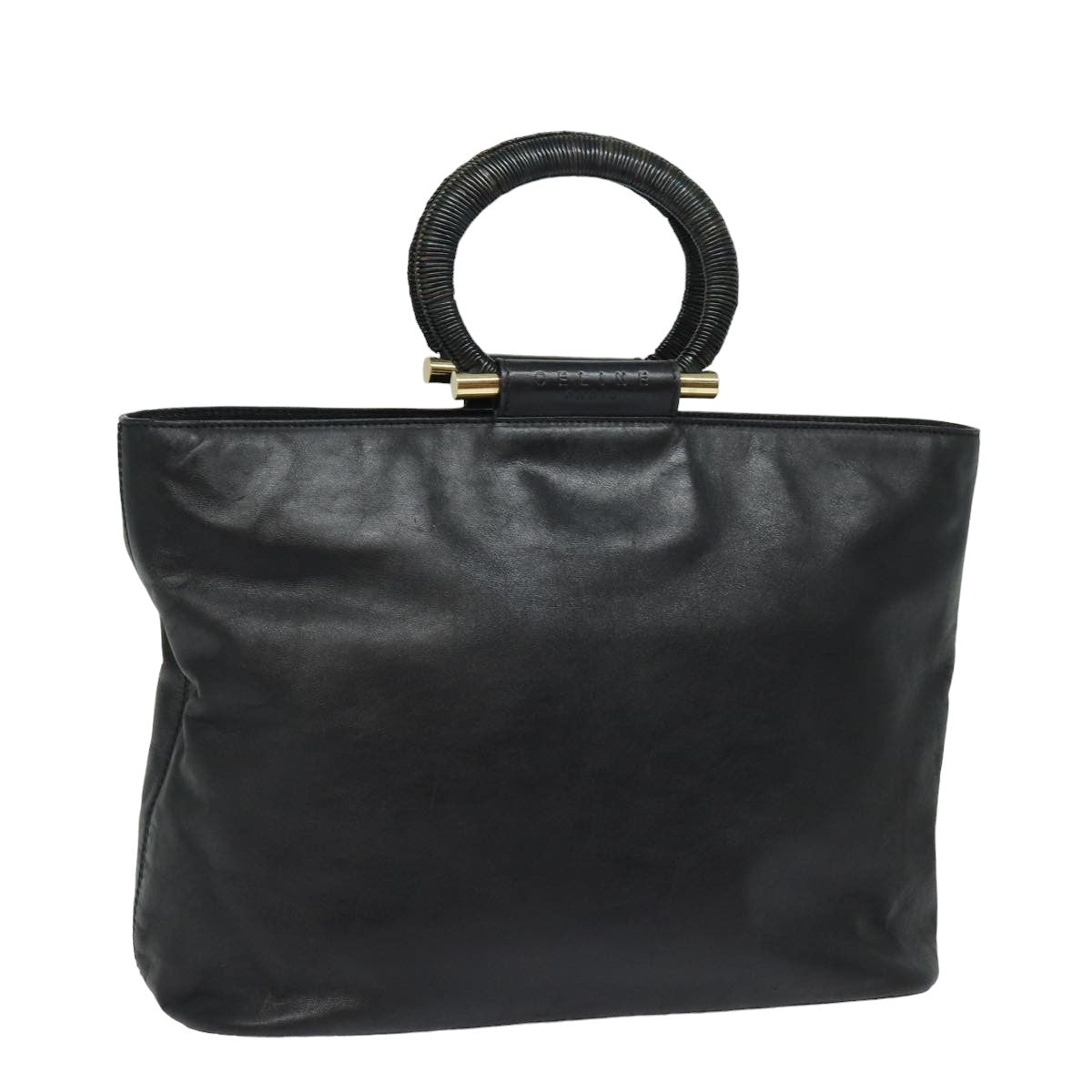 CELINE Hand Bag Leather Black Auth 77841