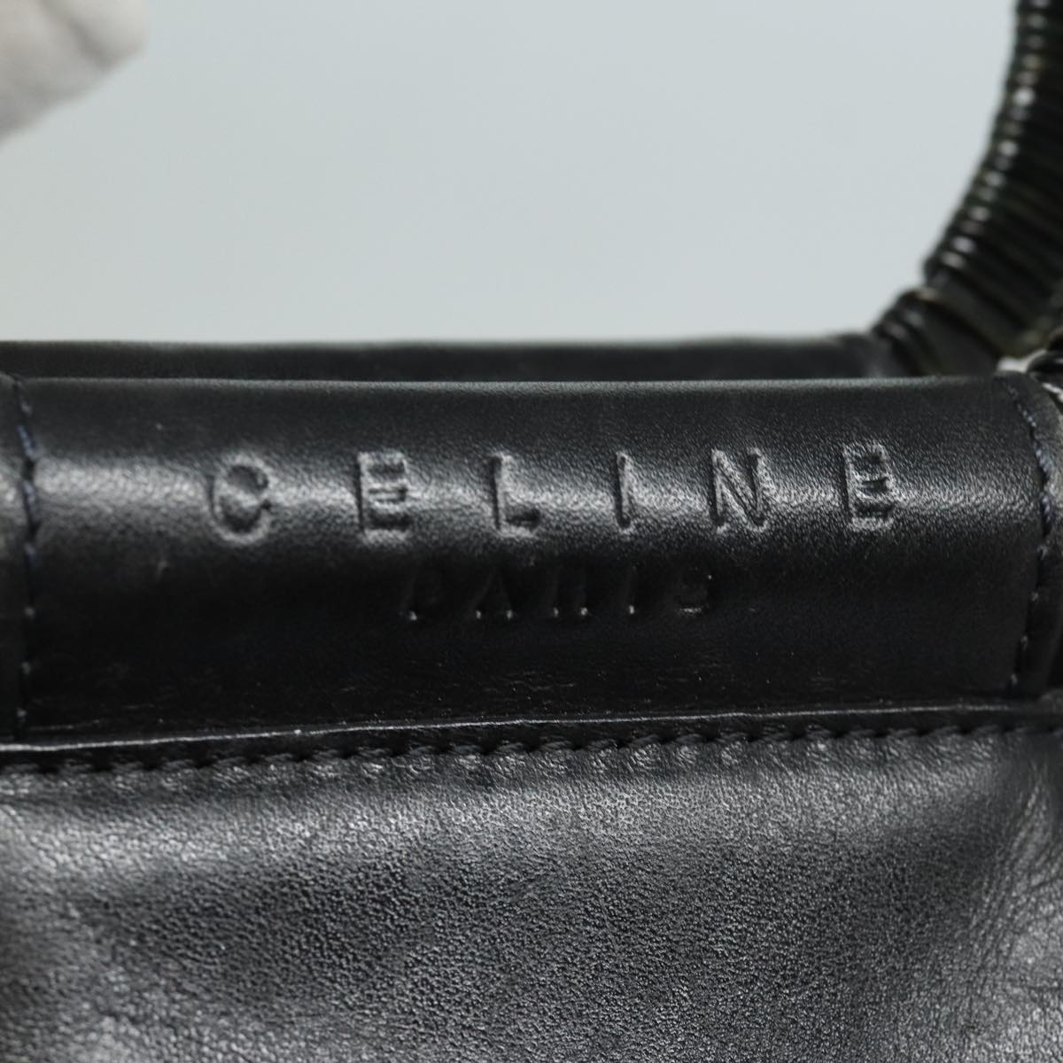 CELINE Hand Bag Leather Black Auth 77841