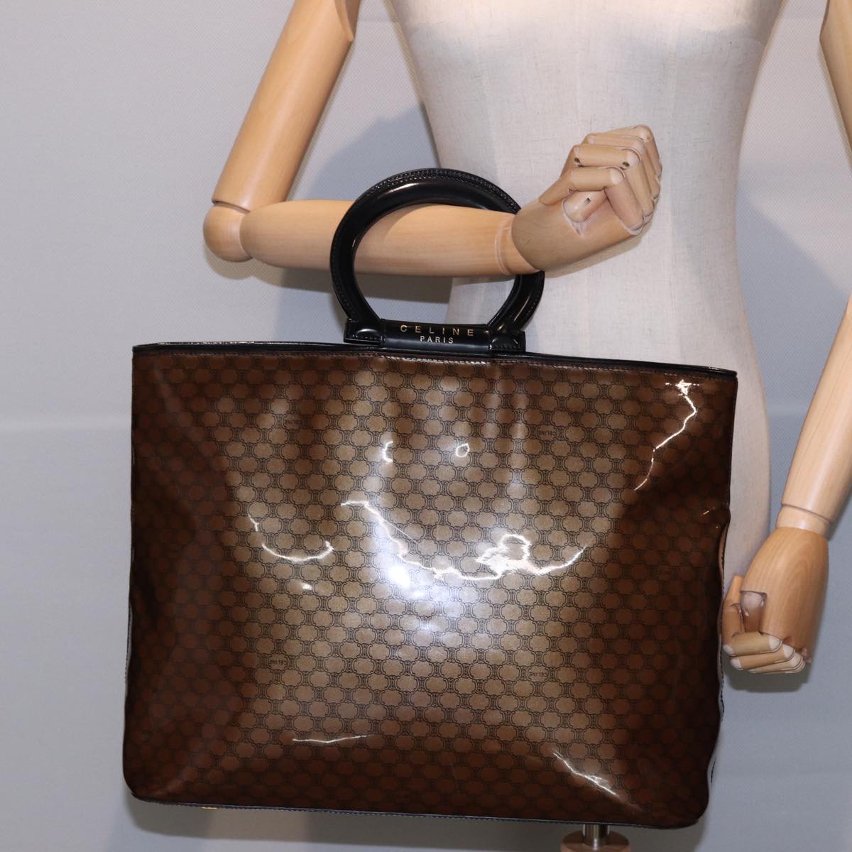 CELINE Macadam Canvas Tote Bag Brown Auth 77843