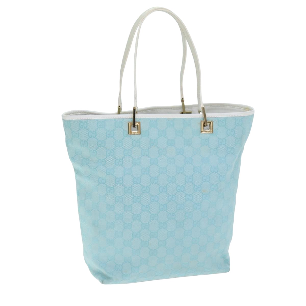 GUCCI GG Canvas Tote Bag Light Blue White Auth 77932