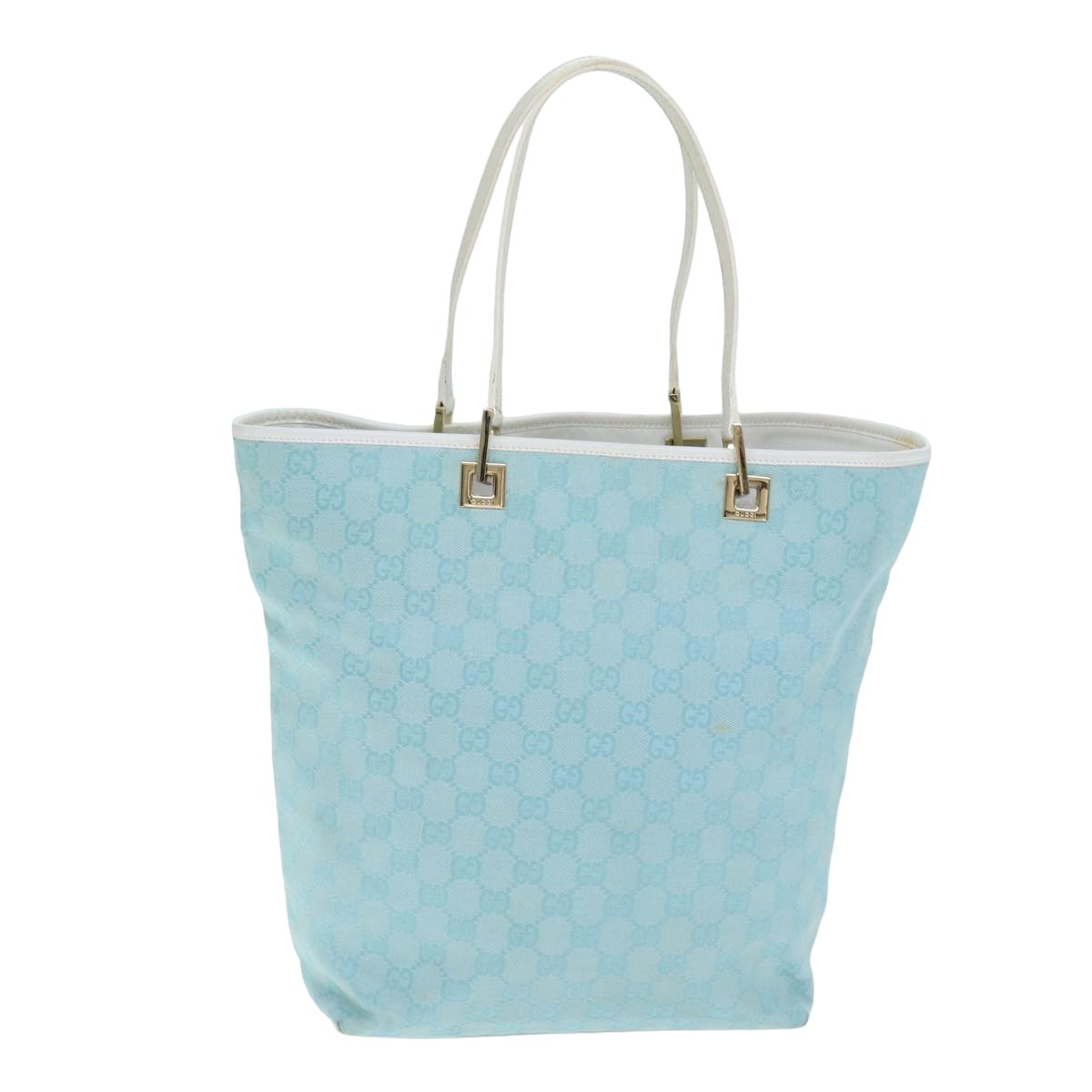 GUCCI GG Canvas Tote Bag Light Blue White Auth 77932