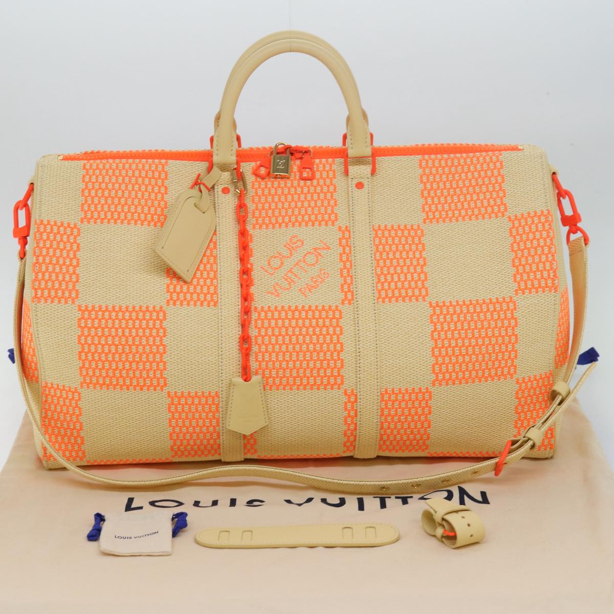 LOUIS VUITTON Damier Giant Keepall Bandouliere 50 Bag Beige M57419 Auth 78074S