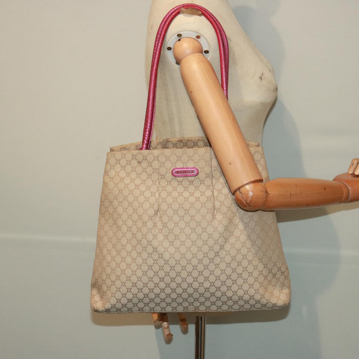 CELINE Macadam Canvas Shoulder Bag Beige Auth 78082