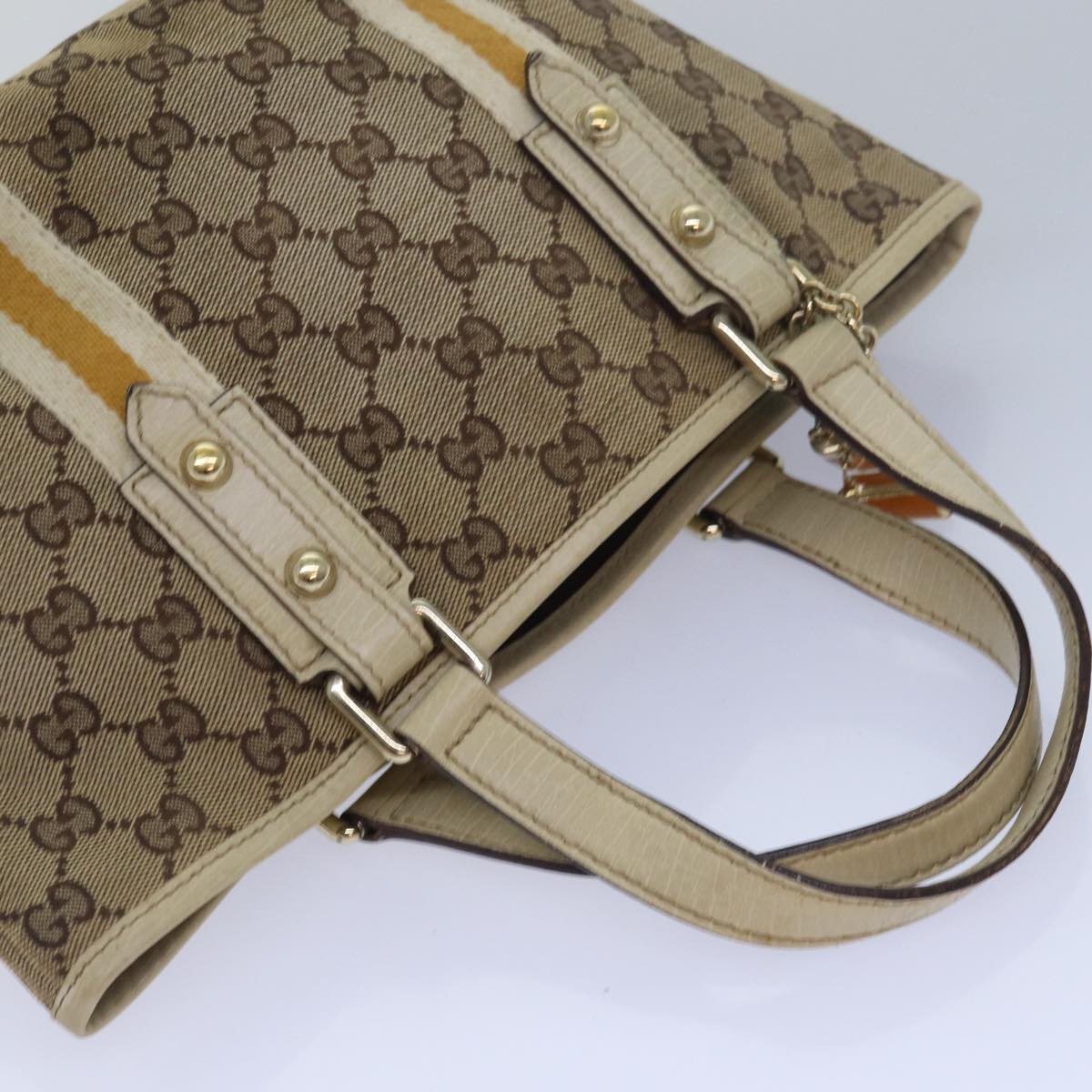 GUCCI GG Canvas Sherry Line Hand Bag Beige White 139261 Auth 78091