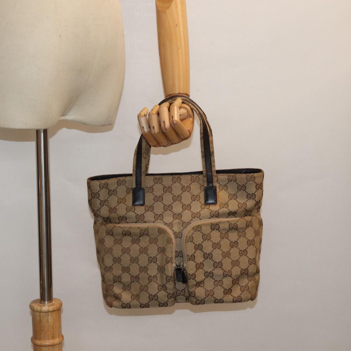 GUCCI GG Canvas Hand Bag Beige 002 1080 Auth 78093