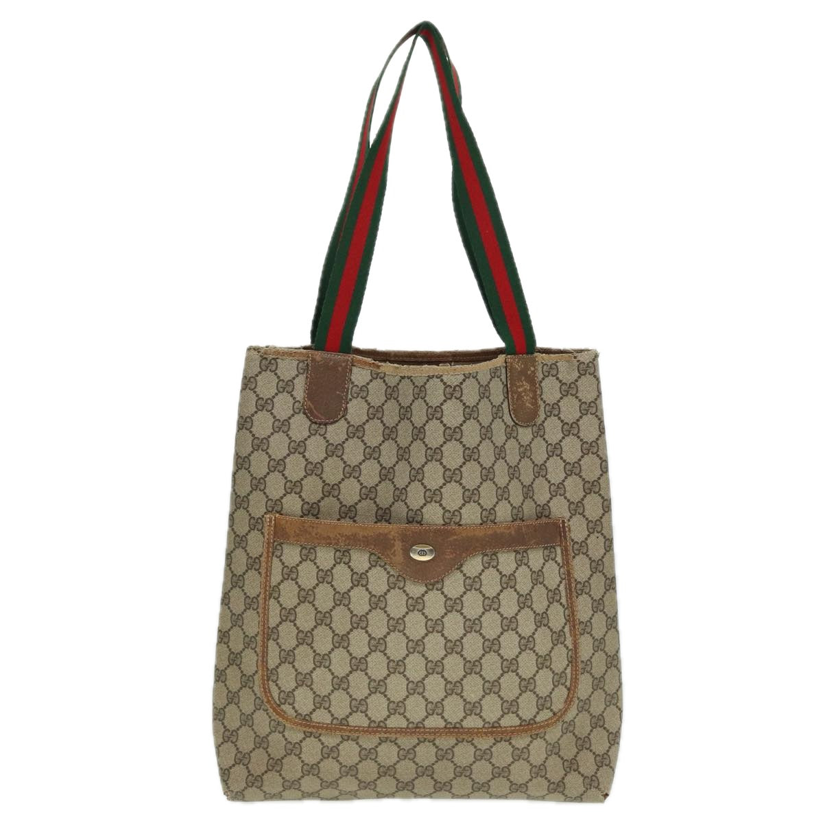 GUCCI GG Supreme Web Sherry Line Tote Bag PVC Beige Red 39 02 003 Auth 78095