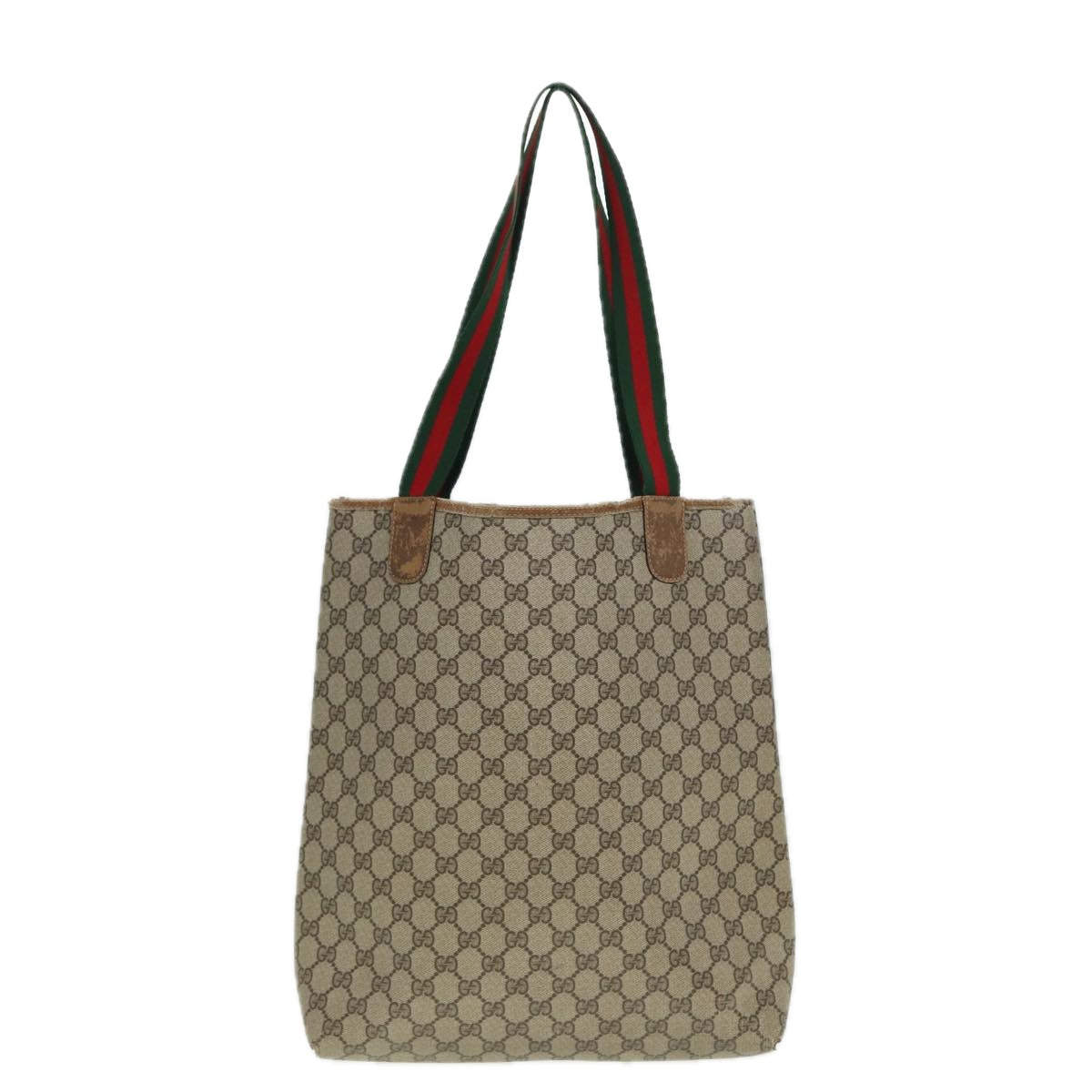 GUCCI GG Supreme Web Sherry Line Tote Bag PVC Beige Red 39 02 003 Auth 78095 - 0