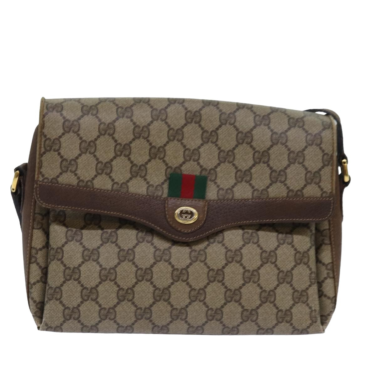 GUCCI GG Supreme Web Sherry Line Shoulder Bag PVC Beige 904 02 084 Auth 78097