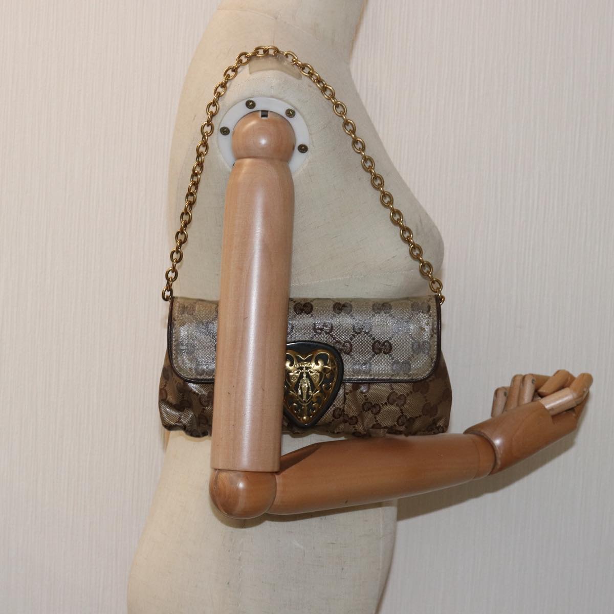 GUCCI GG Crystal Hysteria Chain Shoulder Bag Beige 208710 Auth 78098