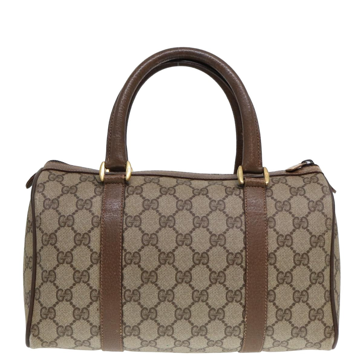 GUCCI GG Supreme Web Sherry Line Boston Bag PVC Leather Beige Auth 78100