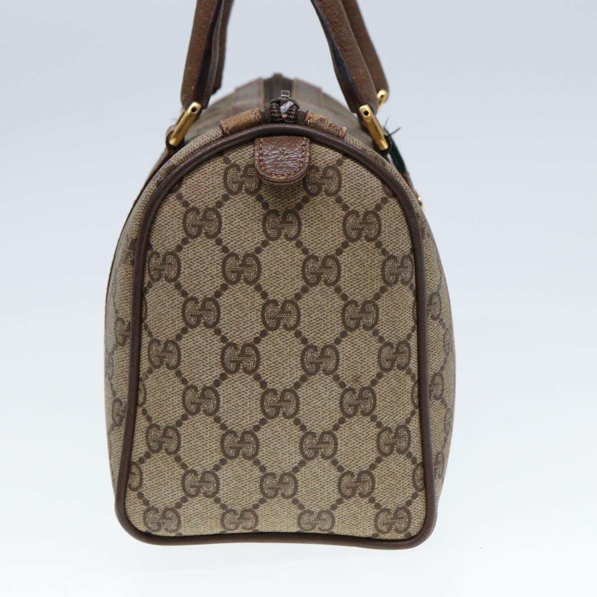 GUCCI GG Supreme Web Sherry Line Boston Bag PVC Leather Beige Auth 78100