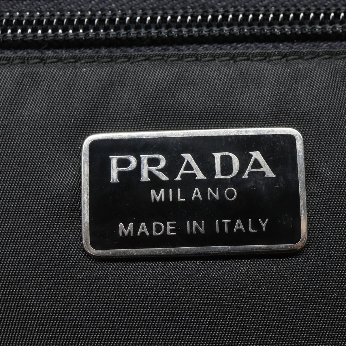 PRADA Shoulder Bag Leather Silver Black Auth 78102