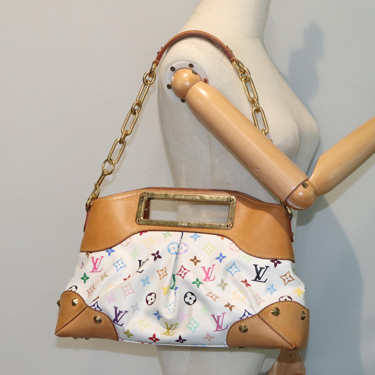 LOUIS VUITTON Monogram Multicolor Judy MM Hand Bag 2Way White M40255 Auth 78180