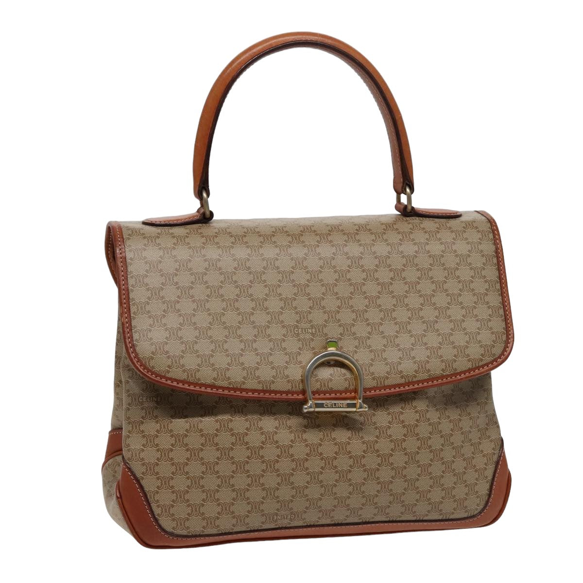 CELINE Macadam Canvas Hand Bag Beige Auth 78226