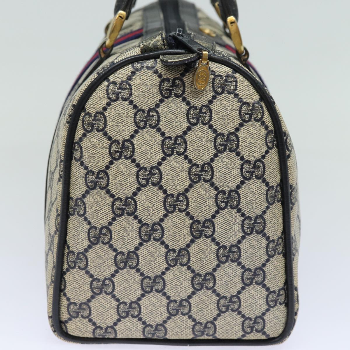 GUCCI GG Canvas Sherry Line Boston Bag Navy Red 012 3842 33 39 Auth 78228